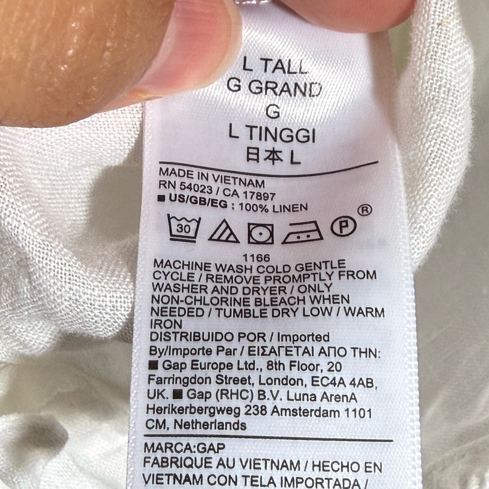 GAP White 100% Linen Cropped Button Front Shirt Women’s L Tall - Picture 4 of 4